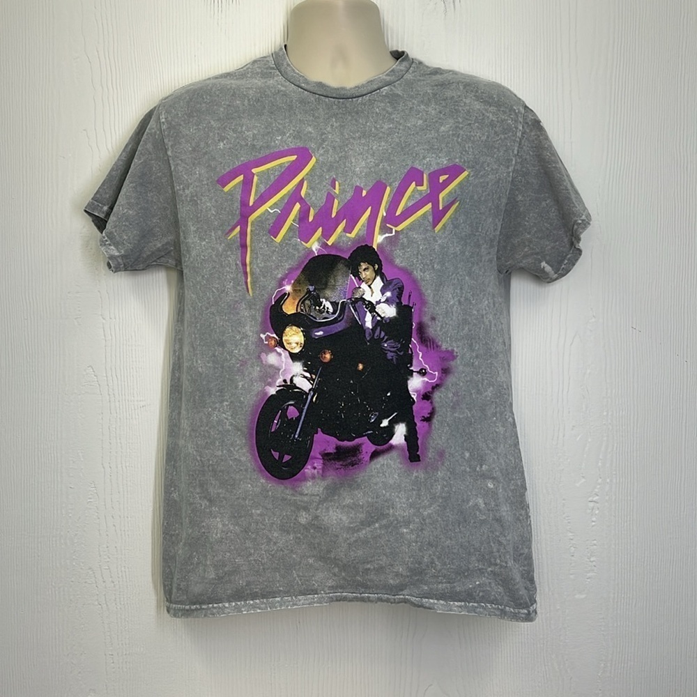 The Prince Estate - Prince Motorcycle Graphic Grey& White Tie Dye Shirt SZ M - Picture 2 of 8